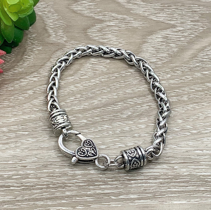 Bracelet à maillons épais, chaîne en argent antique, bracelet fini, fermoir en forme de cœur, bijou unisexe, fournitures pour la création de bijoux.