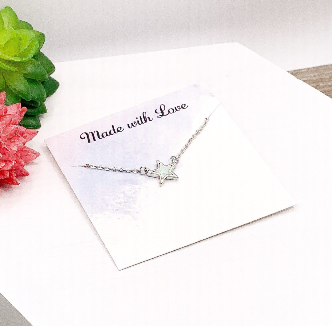 Tiny Opal Star Necklace, Dainty Star Pendant, Layered Necklace Rose Gold, Minimalist Jewelry, Delicate Necklace for Women, Stocking Stuffer