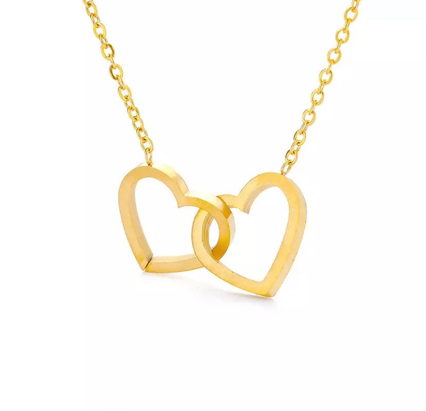 Grandmother & Granddaughter Gift, Interlocking Hearts Necklace Rose Gold, Double Heart Necklace, Birthday Gift for Grandma, Meaningful Gift