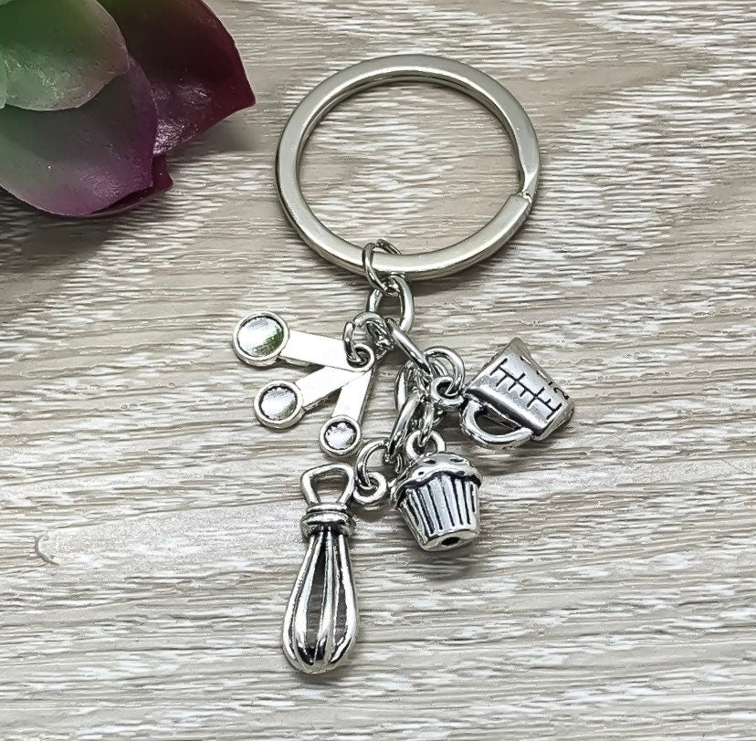 Porte-clés pâtisserie, Cadeaux pour pâtissiers, Porte-clés cuisine, Breloque mini cuillères doseuses, Breloques pour cuisiniers, Petits cadeaux de Noël, Porte-clés unique, Cadeau pour elle