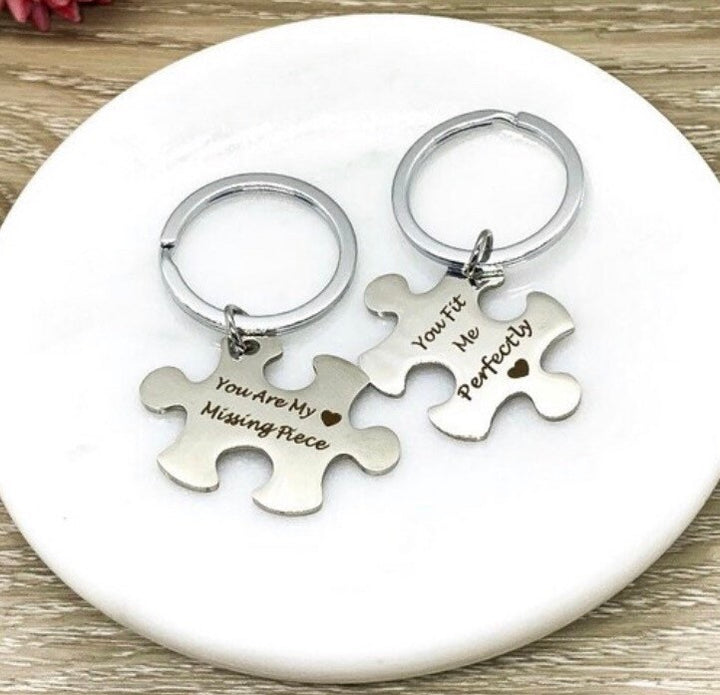 Ensemble de 2 porte-clés « Pièce manquante », anneaux puzzle, porte-clés pour meilleure amie, « Tu me vas parfaitement », cadeaux d'amitié, cadeau pour meilleure amie, cadeau pour épouse