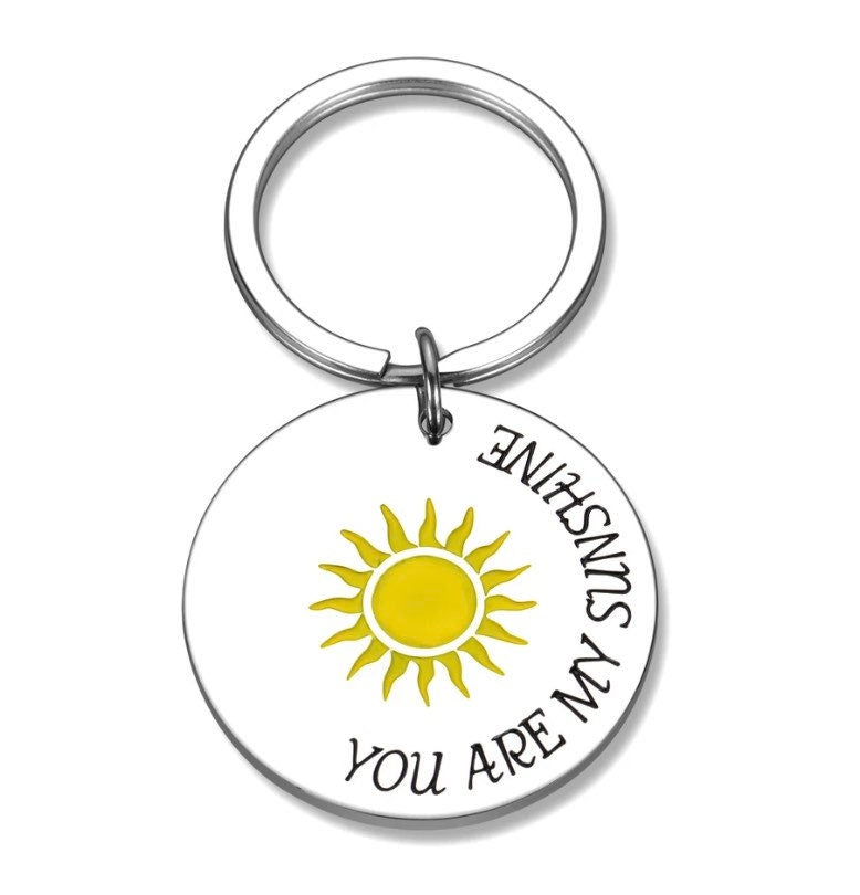 You Are My Sunshine Keychain, Quote Keyring, Gift for Wife, Friendship Gift, Birthday Gift for Her, Girlfriend Gift, Key Fob for Women Gift