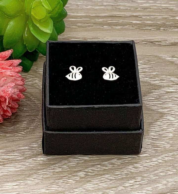 Tiny Bee Stud Earrings Sterling Silver, Bumble Bee Earrings, Bee Jewelry, Dainty Stud Earrings, Insect Jewelry, Boho Earrings, Girls Gift