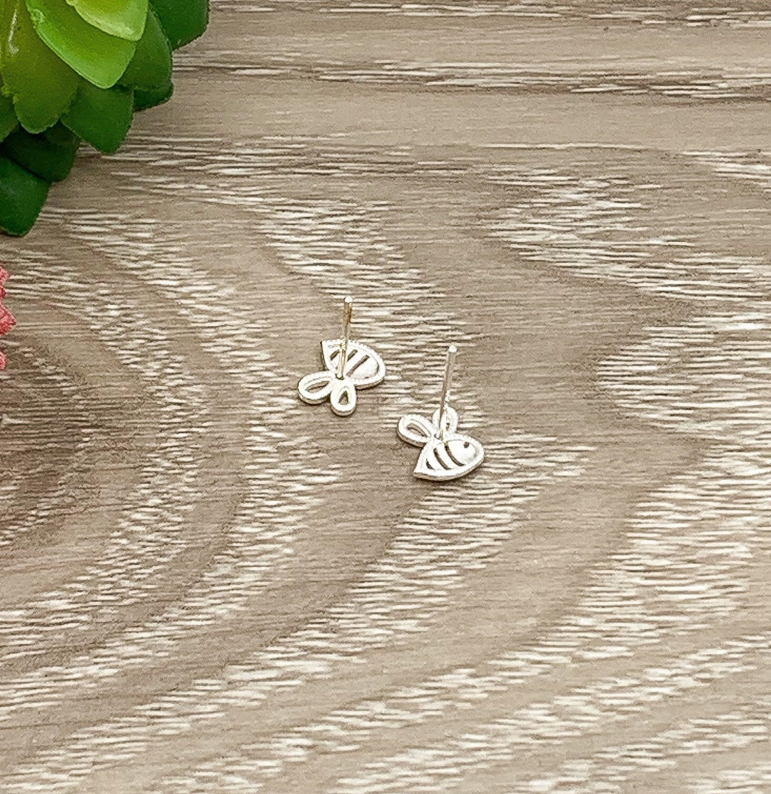 Tiny Bee Stud Earrings Sterling Silver, Bumble Bee Earrings, Bee Jewelry, Dainty Stud Earrings, Insect Jewelry, Boho Earrings, Girls Gift