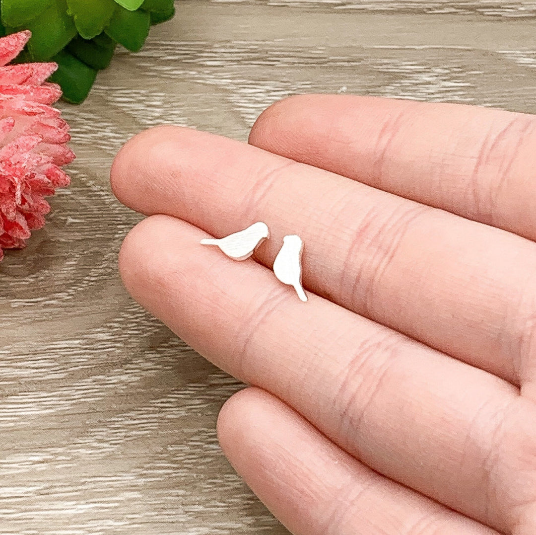 Tiny Bird Stud Earrings Sterling Silver, Animal Earrings, Birdie Jewelry, Minimalist Earrings, Nature Gift, Summer Jewelry, Boho Earrings