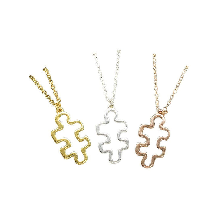 Simple Puzzle Necklace, Rose Gold Jigsaw Puzzle Piece Pendant, Autism Jewelry, Gift for Mom with Child on Spectrum, Special Ed Teacher Gift