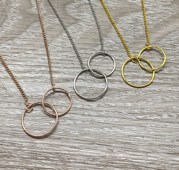 Amazing Coworker, Interlocking Circles Necklace with Card, Gift Box, Rose Gold, Silver