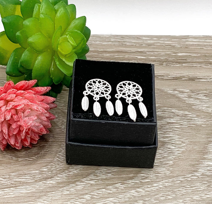 Dreamcatcher Earrings, Sterling Silver Stud Earrings, Tribal Earrings, Boho Jewelry, Native Inspired Gift, Witchcraft Jewelry, Unique Studs
