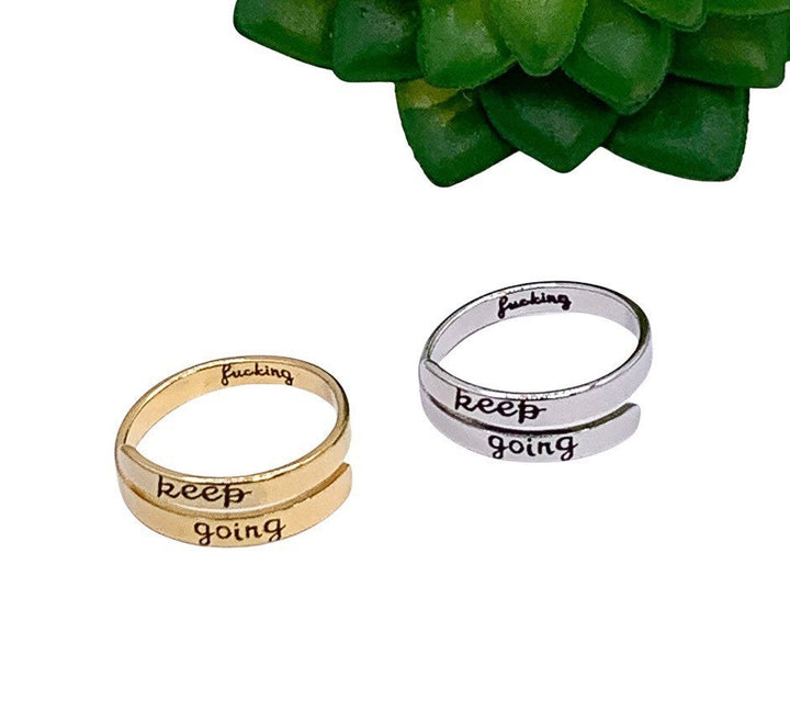 Bague « Keep Going », Bijou inspirant, Bague ajustable, Cadeau d'encouragement, Gravure laser, Bague tendance, Cadeau pour une amie, Soutien