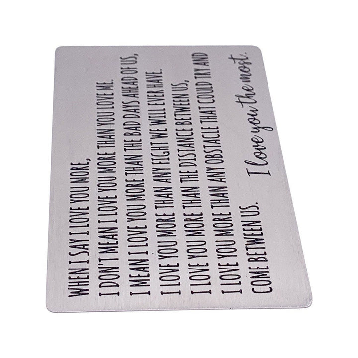 Je t'aime plus que tout, Carte romantique à glisser dans son portefeuille, Cadeau pour mari, Acier inoxydable, Cadeau de sa femme, Cadeau sentimental pour son petit ami, Petit rappel