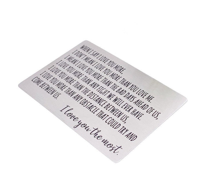 Je t'aime plus que tout, Carte romantique à glisser dans son portefeuille, Cadeau pour mari, Acier inoxydable, Cadeau de sa femme, Cadeau sentimental pour son petit ami, Petit rappel