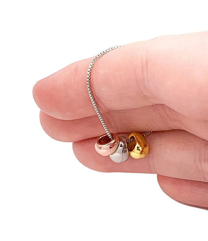 Collier Trois Haricots, Collier Haricots Tricolore, Argent Sterling, Pendentif Trio de Gouttes, Collier d'Amitié, Cadeau pour 3 Amies, Cadeau pour Sœurs