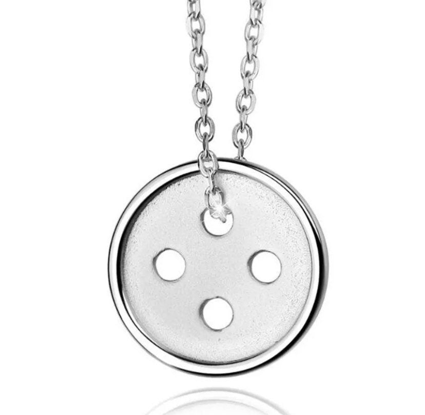 Simple Button Necklace, Sewing Necklace, Sterling Silver Jewelry, Gift for Granddaughter, Seamstress Necklace, Grandmother Necklace