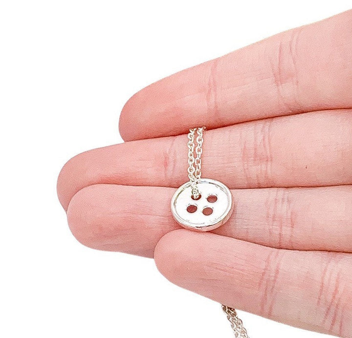 Simple Button Necklace, Sewing Necklace, Sterling Silver Jewelry, Gift for Granddaughter, Seamstress Necklace, Grandmother Necklace