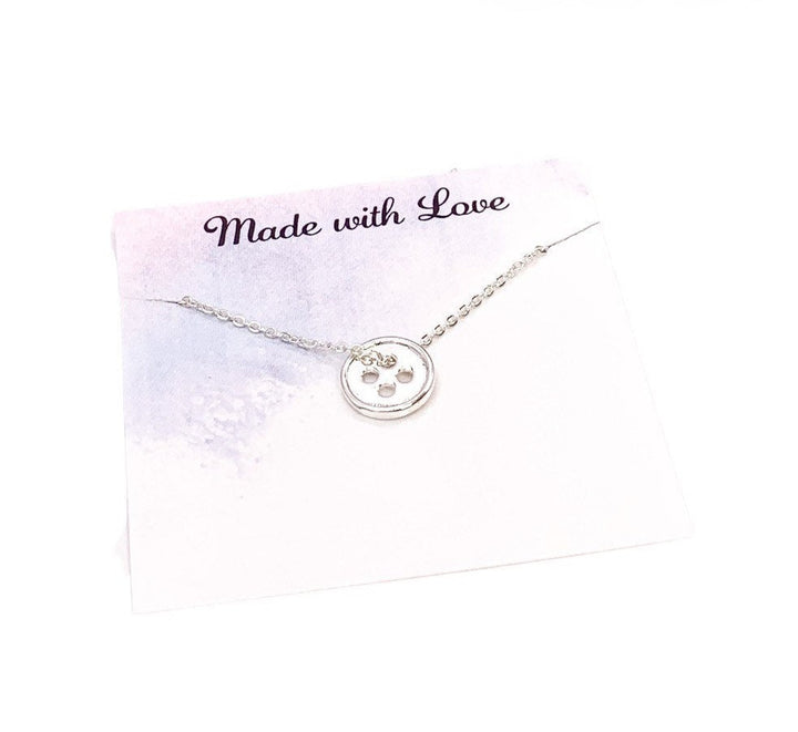 Simple Button Necklace, Sewing Necklace, Sterling Silver Jewelry, Gift for Granddaughter, Seamstress Necklace, Grandmother Necklace