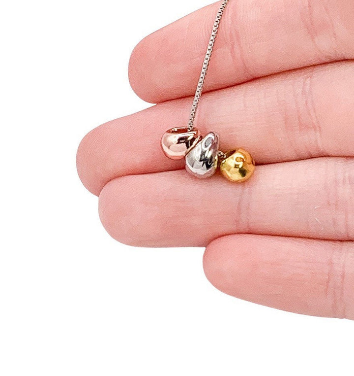 Collier Trois Haricots, Collier Haricots Tricolore, Argent Sterling, Pendentif Trio de Gouttes, Collier d'Amitié, Cadeau pour 3 Amies, Cadeau pour Sœurs