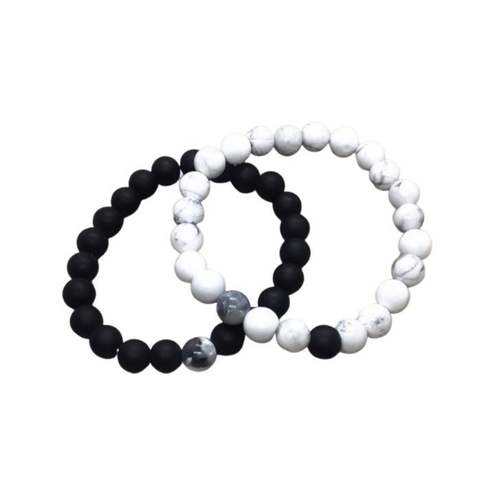Ensemble de 2 bracelets à perles noires et blanches, cadeau pour couples, ensemble de bracelets assortis, bijoux Yin et Yang, bracelets assortis pour meilleures amies, BFF