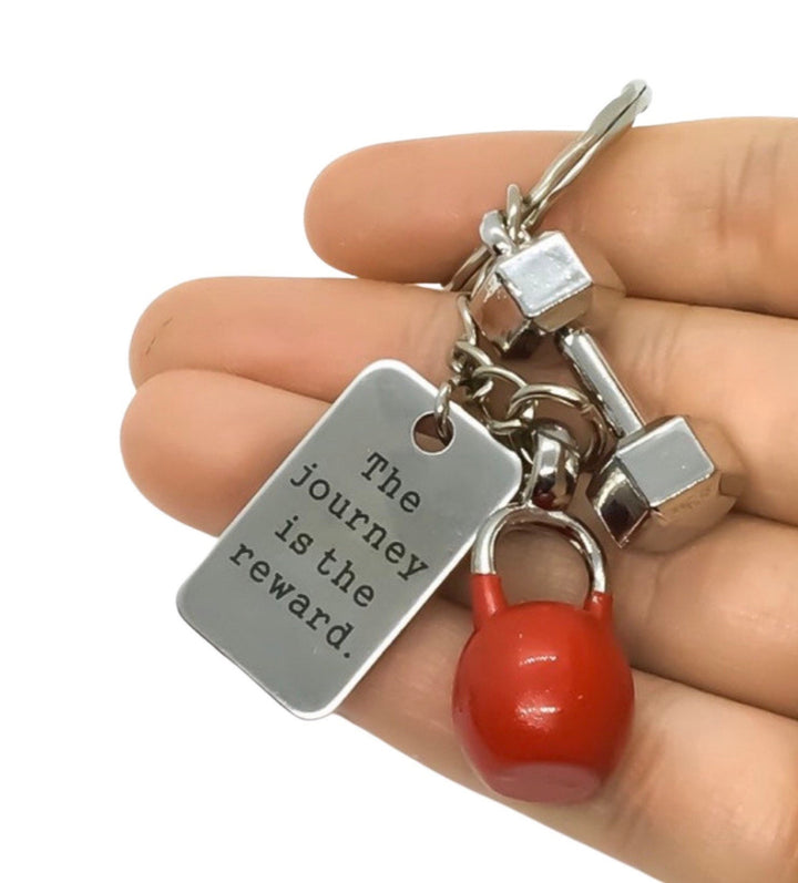 Le voyage est la récompense, Porte-clés Perte de poids, Breloque Kettlebell, Porte-clés Fitness, Cadeau de motivation, Breloque Haltère, Cadeau Coach Personnel