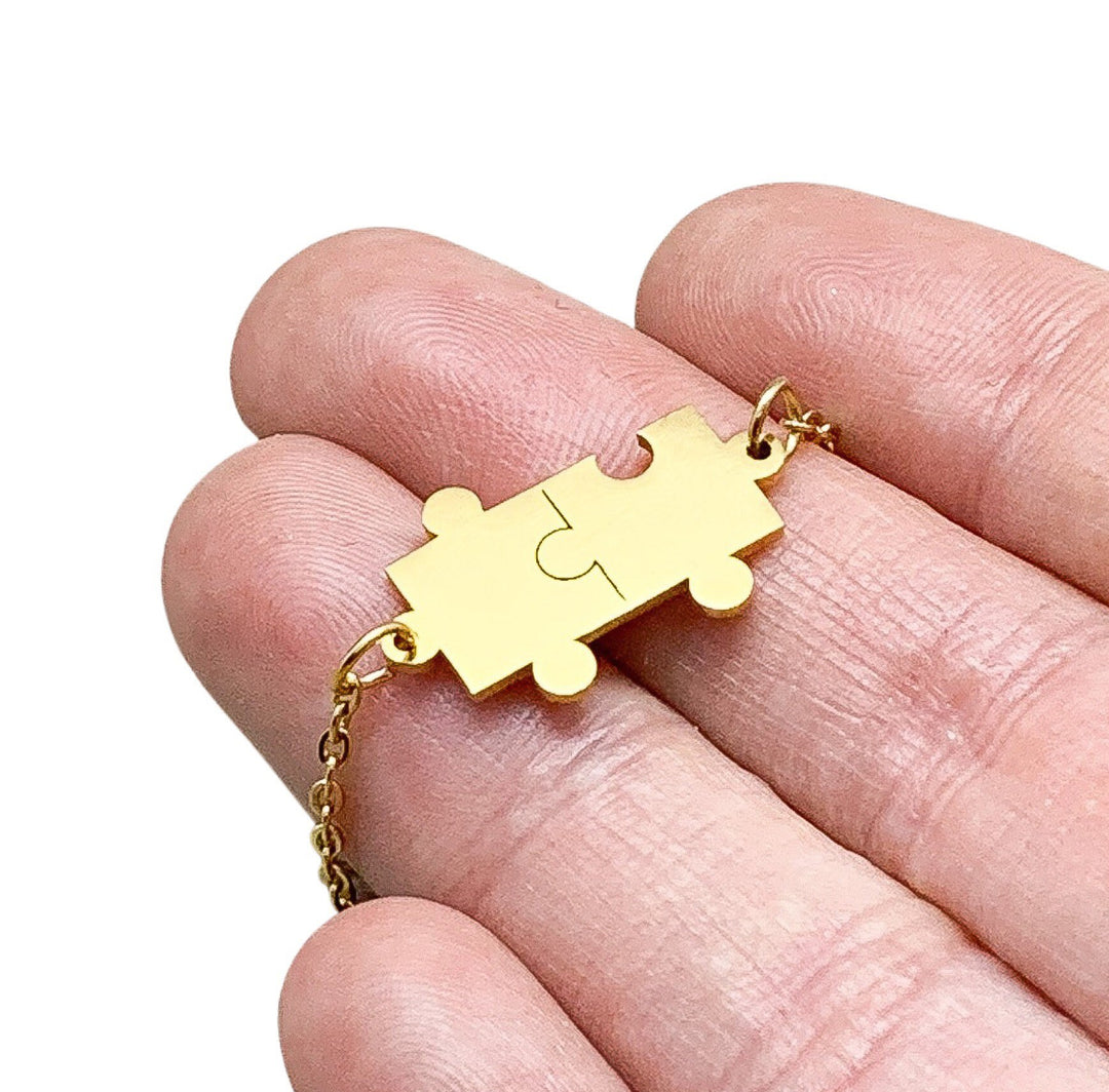 Autism Awareness Gift, Double Puzzle Bracelet, Motherhood Gift, Minimalist Jewelry, Puzzle Pendant, Mother’s Day Gift, Special Needs Child