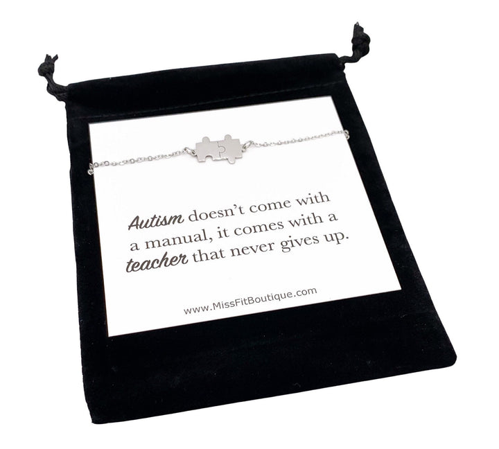 Cadeau de sensibilisation à l'autisme, Bracelet double puzzle, Cadeau pour enseignant spécialisé, Bijou minimaliste, Pendentif puzzle, Cadeau de remerciement pour enseignant