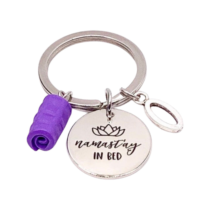 Yoga Keychain, Namastay in Bed Quote, Mini Yoga Mat Keychain, Gift for Yoga Teacher, Yoga Lovers Gift for Her, Cute Yogi Christmas Gift