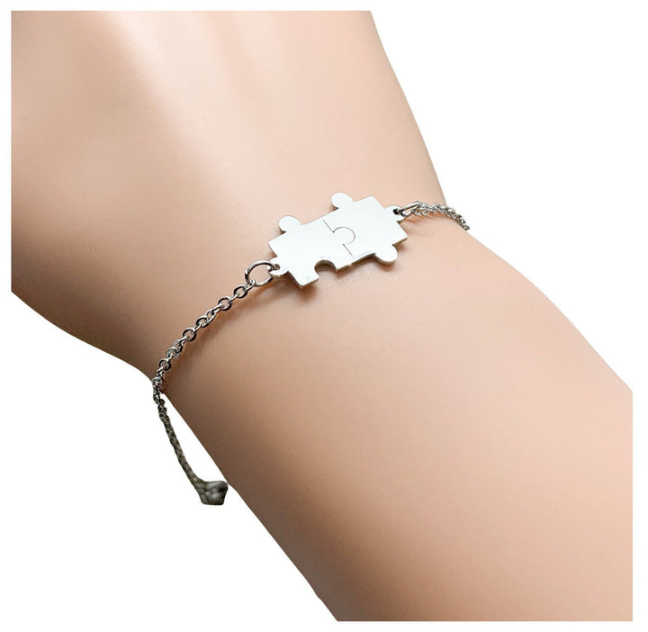 Bracelet double puzzle, cadeau de sensibilisation à l'autisme, bracelet délicat à chaîne puzzle, cadeau pour la fête des mères, cadeau pour un enseignant spécialisé
