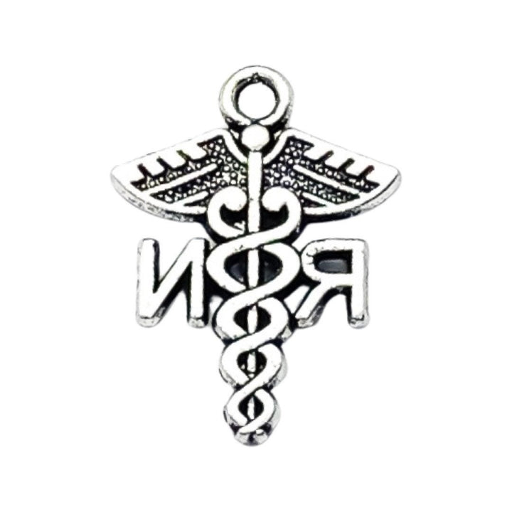 Breloque Caducée RN en argent, Breloque individuelle, Breloque infirmière diplômée, Breloque symbole médical, Breloques soins infirmiers, Breloques biologie, Breloques médicales
