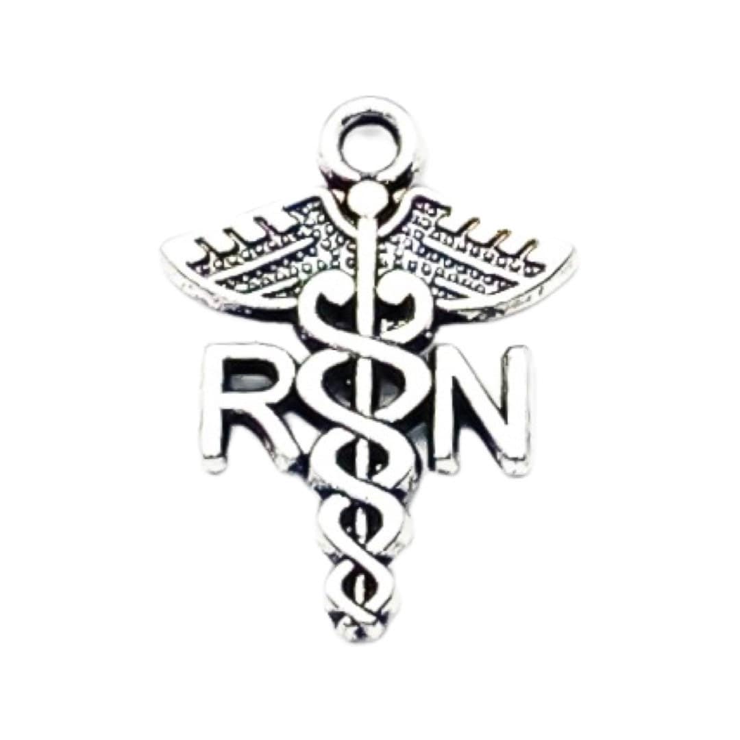 Breloque Caducée RN en argent, Breloque individuelle, Breloque infirmière diplômée, Breloque symbole médical, Breloques soins infirmiers, Breloques biologie, Breloques médicales