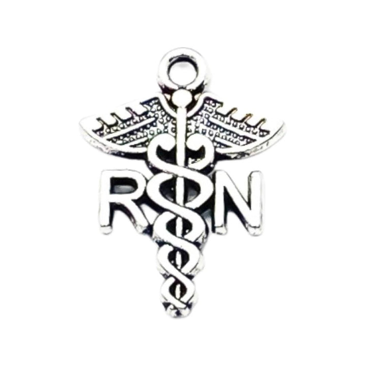 Breloque Caducée RN en argent, Breloque individuelle, Breloque infirmière diplômée, Breloque symbole médical, Breloques soins infirmiers, Breloques biologie, Breloques médicales