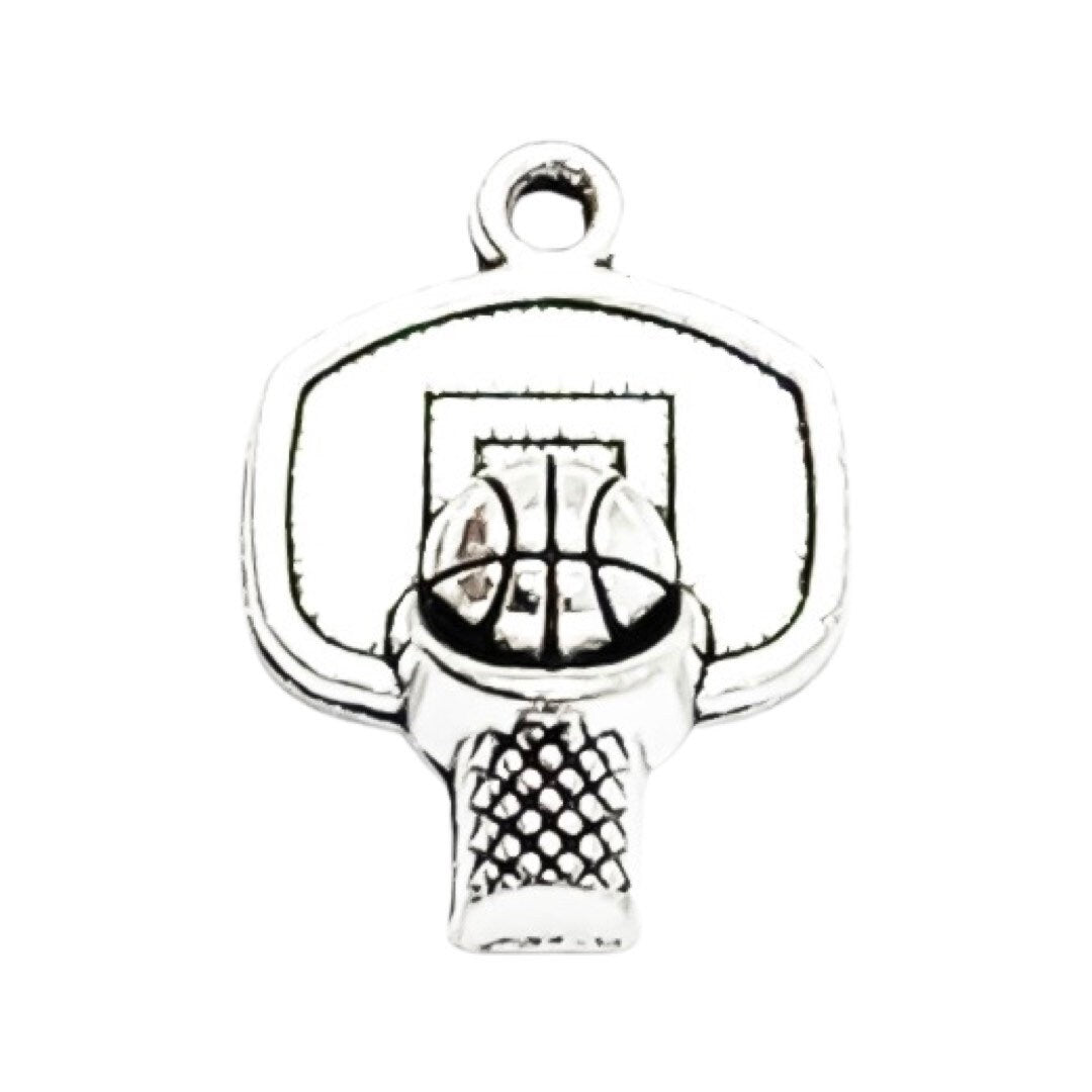 1 Tiny Basketball Net Charm Silver, Basketball Player Charm, Individual Charm, Sport Charms, Gift for Team Coach, Basketball Jewelry, DIY