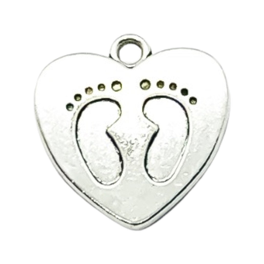 Breloque empreintes de pieds en forme de cœur argentée, breloques individuelles, breloques bébé, breloques maman, breloques mère, loisirs créatifs, breloques mignonnes, pendentif bébé