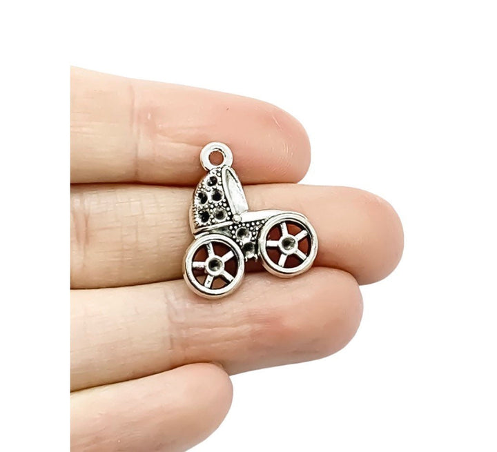 Breloque poussette argentée (1 pièce), breloque individuelle, breloque bébé, breloque maman, breloque mère, loisirs créatifs, breloque mignonne, pendentif poussette