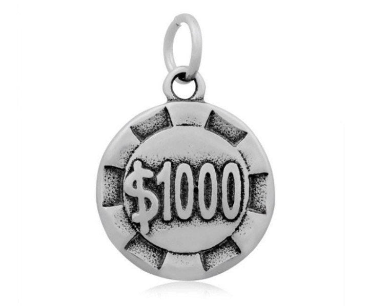 Breloque jeton de casino de 1000 dollars, breloques individuelles, breloques de voyage, breloques USA, breloques sur le thème des jeux de hasard, breloque casino, apprêts pour bijoux, bijoux à faire soi-même