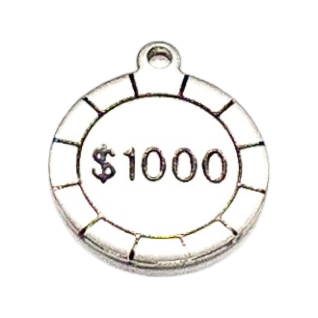 Breloque jeton de casino de 1000 dollars, breloques individuelles, breloques de voyage, breloques USA, breloques sur le thème des jeux de hasard, breloque casino, apprêts pour bijoux, bijoux à faire soi-même