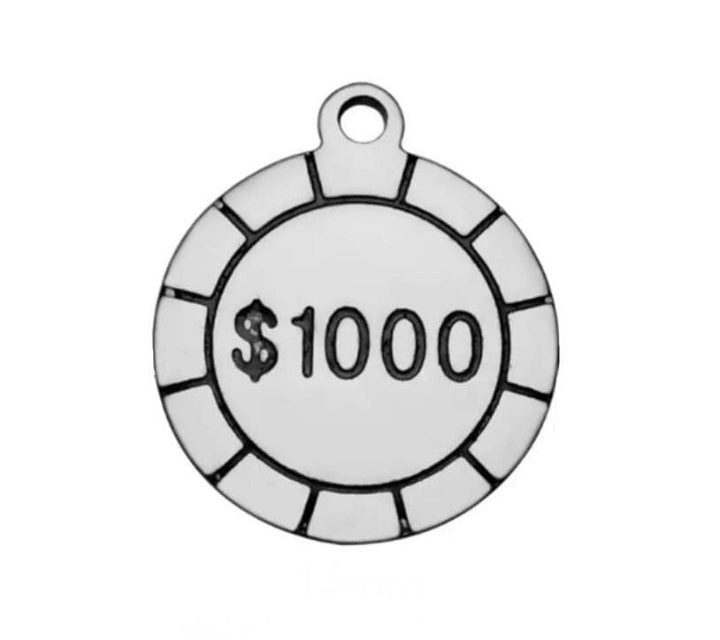 Breloque jeton de casino de 1000 dollars, breloques individuelles, breloques de voyage, breloques USA, breloques sur le thème des jeux de hasard, breloque casino, apprêts pour bijoux, bijoux à faire soi-même