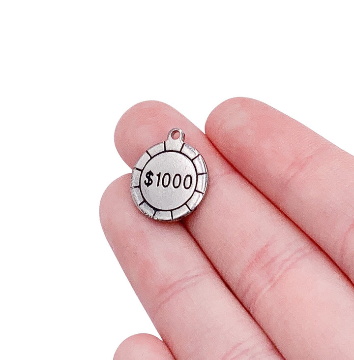 Breloque jeton de casino de 1000 dollars, breloques individuelles, breloques de voyage, breloques USA, breloques sur le thème des jeux de hasard, breloque casino, apprêts pour bijoux, bijoux à faire soi-même