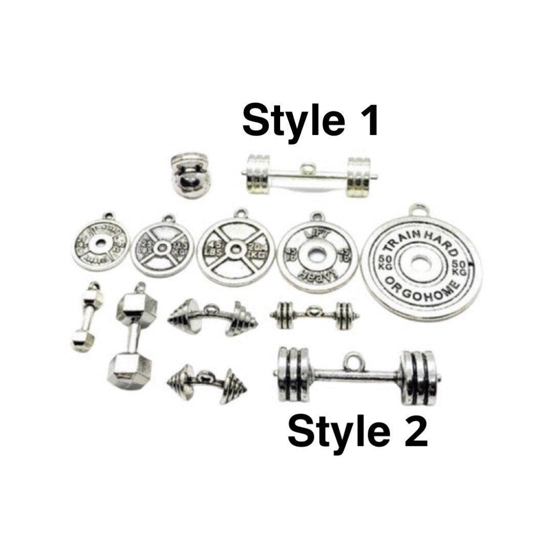 Weightlifting Charms, Fitness Charms, Bodybuilding Charms, Weightloss Charms, Gym Charms, Mini Weight Plate Charms, Stocking Stuffer for Her