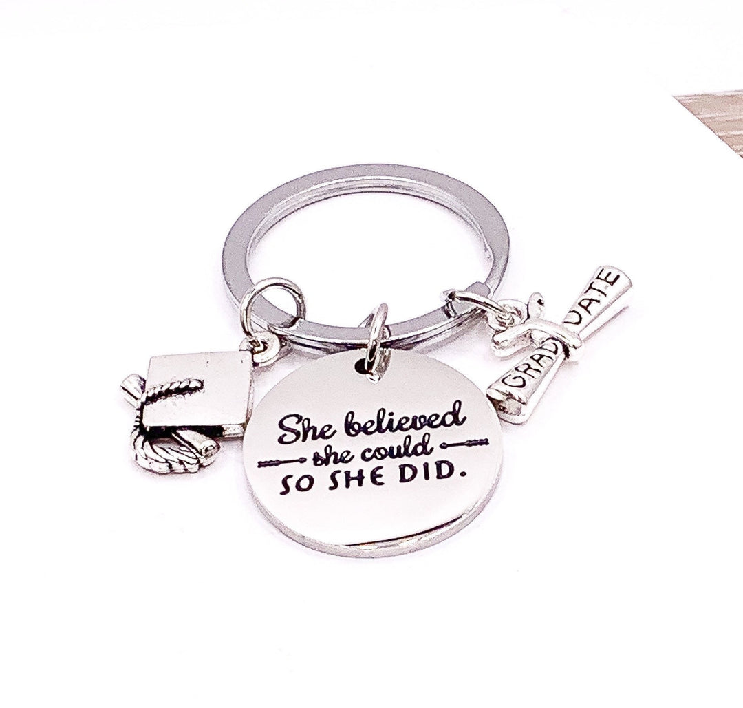 Graduation Keychain, She Believed She Could Quote, Personalized Grad Gift for Her, New Beginning Gift, College Graduate 2026 Gift