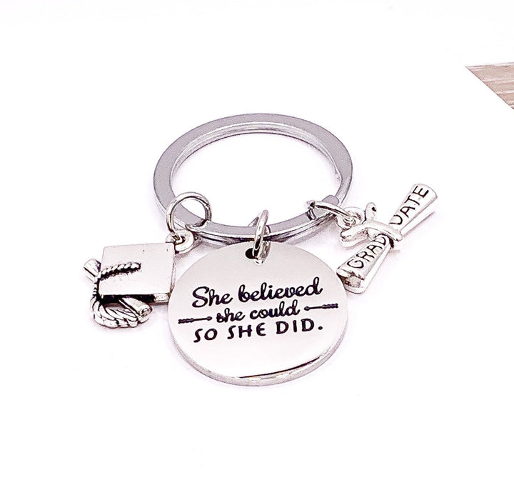 Graduation Keychain, She Believed She Could Quote, Personalized Grad Gift for Her, New Beginning Gift, College Graduate 2026 Gift
