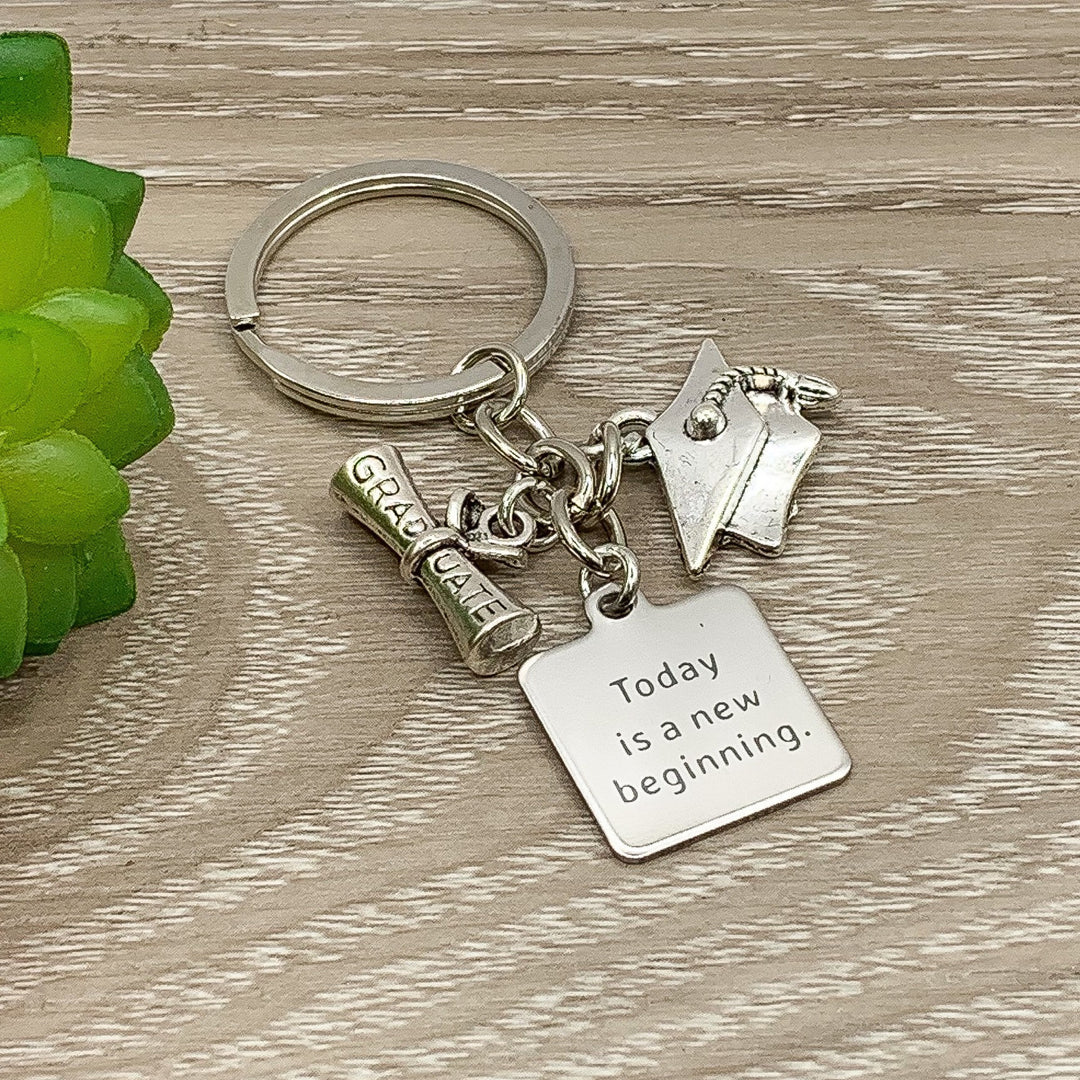 Graduation Keychain, Today is a New Beginning Quote, 2026 Grad Gift for Her, College Graduate Gift, Gift for Son