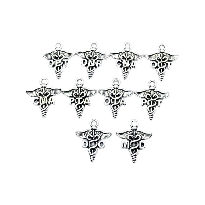 1 Breloque Caducée Argent, Breloques individuelles, Breloque MD, Breloque Symbole Médical, Breloques Soins Infirmiers, Kinésithérapeute, Breloques Médicales, Médecin