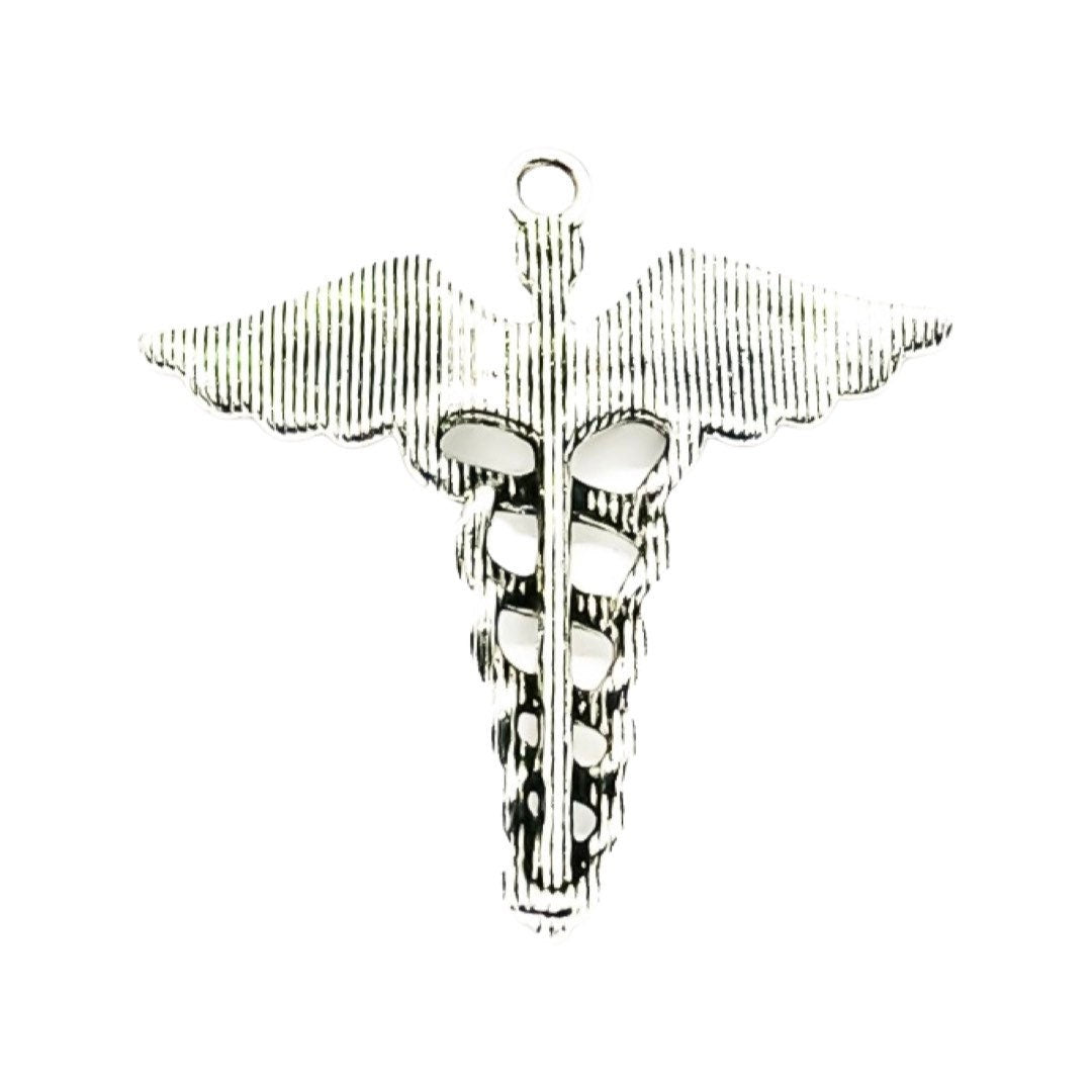 1 Caduceus Charm Silver, Individual Charms, Medical Symbol Charm, Anatomy Charms, Biology Charms, Medical Charm, Doctor Charms, Findings