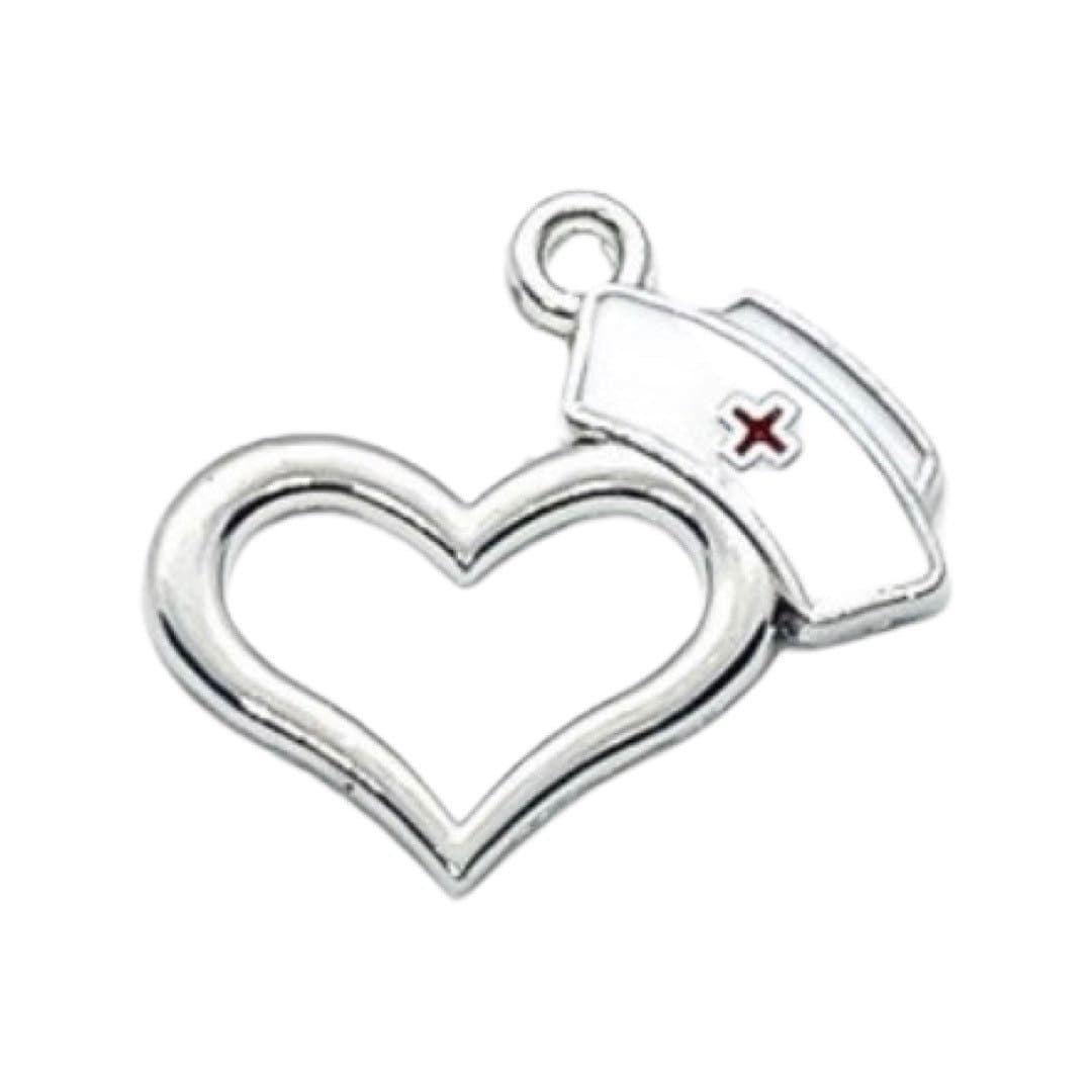 1 Breloque Cœur avec Coiffe d'Infirmière, Breloques Individuelles, Breloques Médicales, Breloque Infirmière, Breloques Coiffe d'Infirmière, Breloques Étudiante en Soins Infirmiers, Apprêts pour Bijoux
