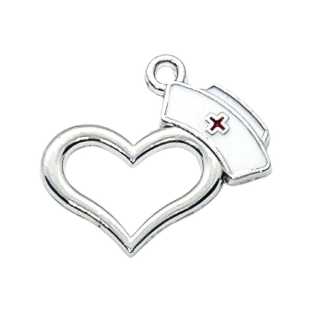 1 Breloque Cœur avec Coiffe d'Infirmière, Breloques Individuelles, Breloques Médicales, Breloque Infirmière, Breloques Coiffe d'Infirmière, Breloques Étudiante en Soins Infirmiers, Apprêts pour Bijoux