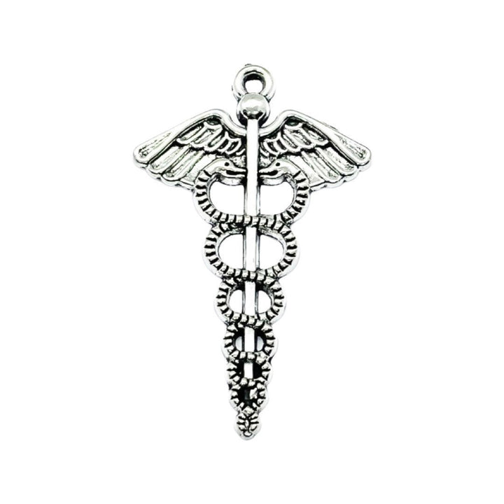 1 Breloque Caducée Argent, Breloques individuelles, Breloque Symbole Médical, Breloques Anatomie, Breloques Biologie, Breloque Médicale, Breloques Médecin, Apprêts