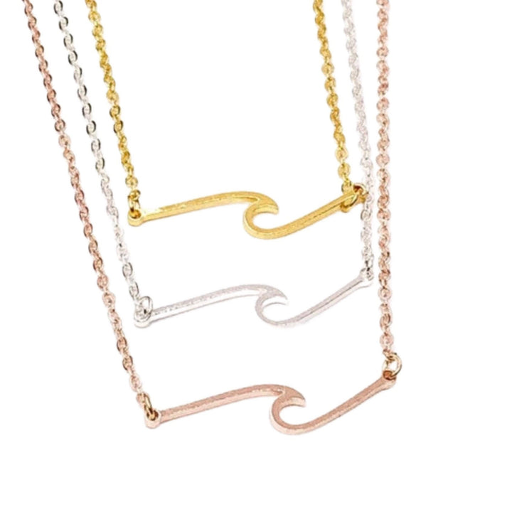 Simple Wave Necklace, Rose Gold Wave Pendant, Ripple Wave Necklace, Minimal Jewelry for Her, Surfer Necklace, Beach Jewelry, Boho Necklace