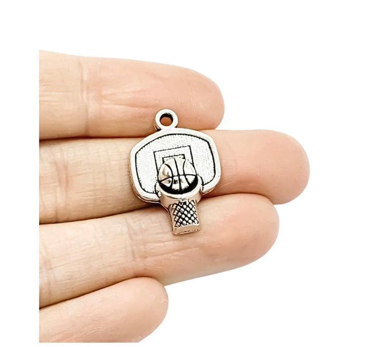 1 Tiny Basketball Net Charm Silver, Basketball Player Charm, Individual Charm, Sport Charms, Gift for Team Coach, Basketball Jewelry, DIY