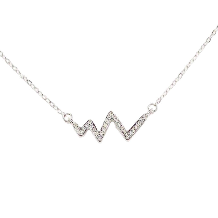 Heartbeat Necklace Sterling Silver, Cubic Zirconia Jewelry, Dainty CZ Necklace, Studded Zigzag Pendant, Mom Necklace, Gift for Daughter