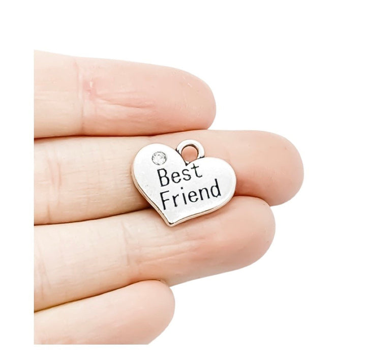 Breloque « Meilleure amie », breloque en forme de cœur, breloque en argent antique avec strass, breloques individuelles, breloque BFF, cadeau pour meilleure amie, bijou à faire soi-même