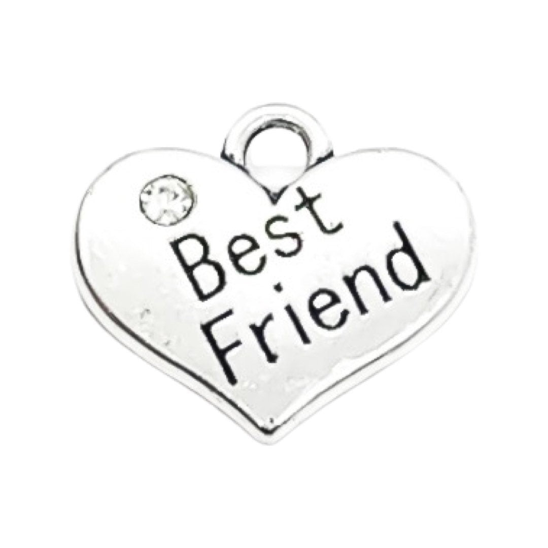 Breloque « Meilleure amie », breloque en forme de cœur, breloque en argent antique avec strass, breloques individuelles, breloque BFF, cadeau pour meilleure amie, bijou à faire soi-même